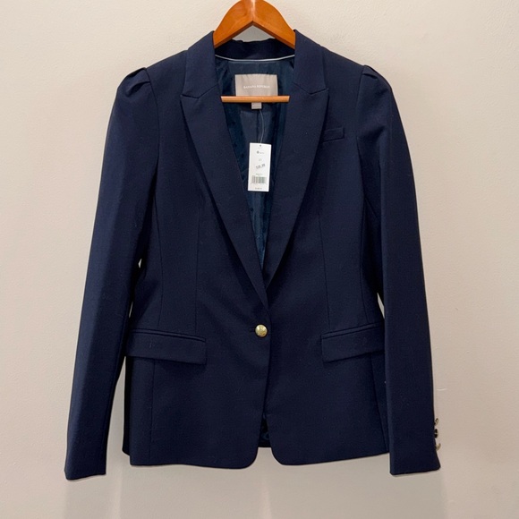 Banana Republic NWT Navy Blue Puff sleeve lightweight wool blend Blazer, sz 10 - Picture 11 of 14